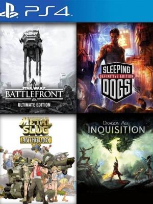 4 JUEGOS EN 1 EDICIÓN ULTIMATE DE STAR WARS BATTLEFRONT MAS SLEEPING DOGS DEFINITIVE EDITION MAS METAL SLUG ANTHOLOGY MAS DRAGON AGE INQUISITION PS4