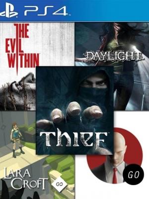 5 JUEGOS EN 1 THIEF MAS THE EVIL WITHIN MAS DAYLIGTH MAS HITMAN GO EDICIÓN DEFINITIVA MAS LARA CROFT GO PS4